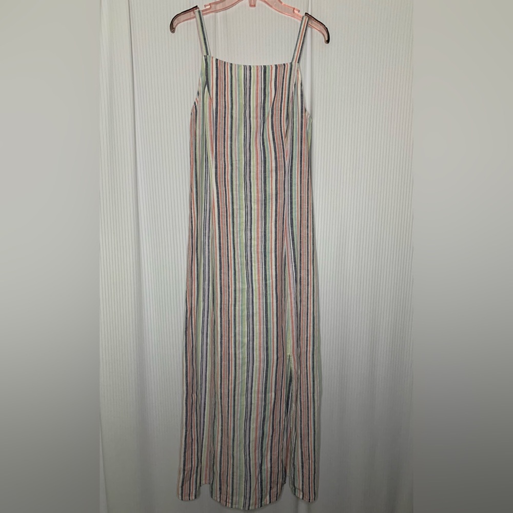 Old Navy Cami Slip Dress Linen Rayon Blend Striped Maxi Length Medium